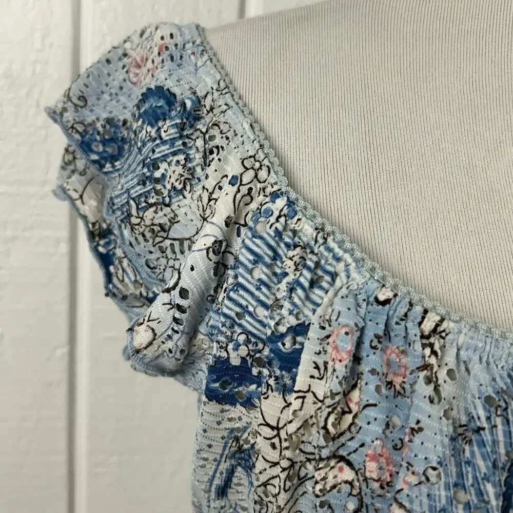 Women Vintage 1990s Milkmaid Short Sleeve Top Blue Fairy Streetwear Size Large - Picture 2 of 7